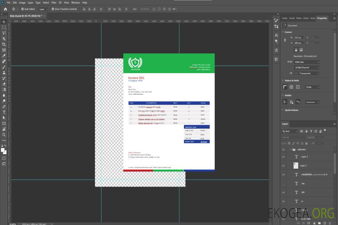 Modèle de facture d'éducation A4 template Modèle de facture d'éducation A4 template